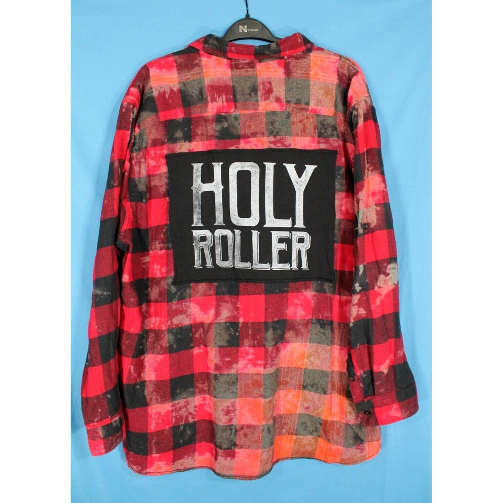 RUBY'S RUBBISH Adults BLEACHED FLANNEL Red/Black Plaid HOLY ROLLER Shirt/Top 3XL